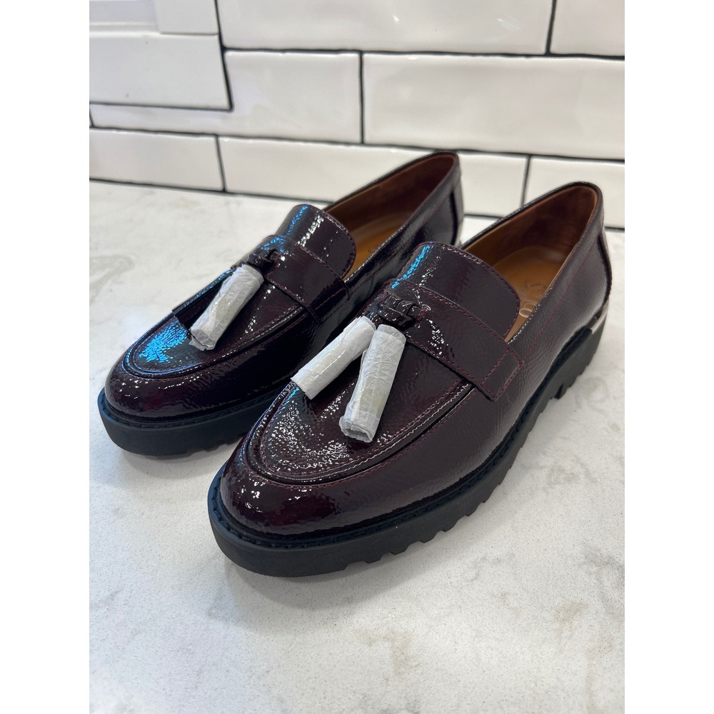 Franco Sarto Carolynn Burgundy Patent Tassel Lug Sole Loafers Womens 8M - Picture 7 of 9
